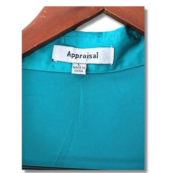 Appraisal Women Button Down Blouse Turquoise Size L with Front Pockets - Picture 13 of 13